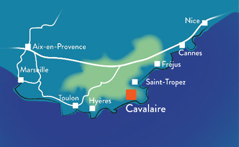 Carte de la côte méditerranéenne avec la localisation de Cavalaire-sur-mer